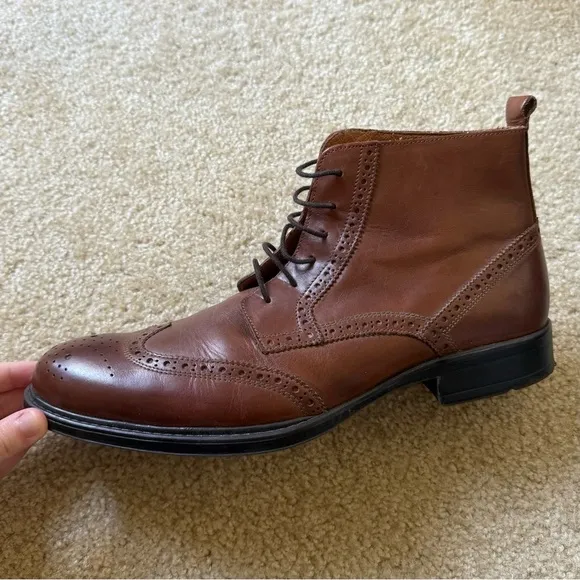 Stafford Brown Leather Brogue Style Wing Tip Boots Men's Size 10