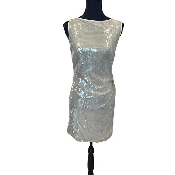Staud Cream Sequin Mini Dress SIZE 6 Sheath Birthday Cocktail Designer $495