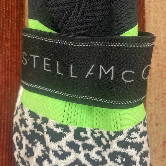 Stella McCartney leopard and neon green stretchy strap slip on athletic shoes. 8