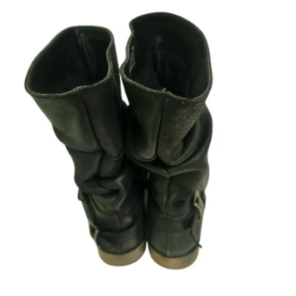 Steve Madden PCoinz Black Leather Silver Studded Slouchy Moto Boots Size 7M
