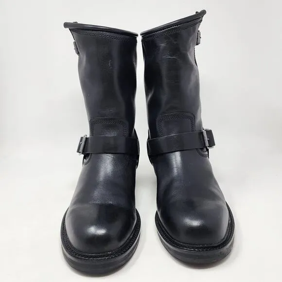 Steve Madden Self Made Boots Men 10 Madman Black Leather Motorcycle Harness EUC