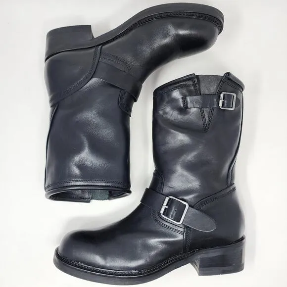 Steve Madden Self Made Boots Men 10 Madman Black Leather Motorcycle Harness EUC