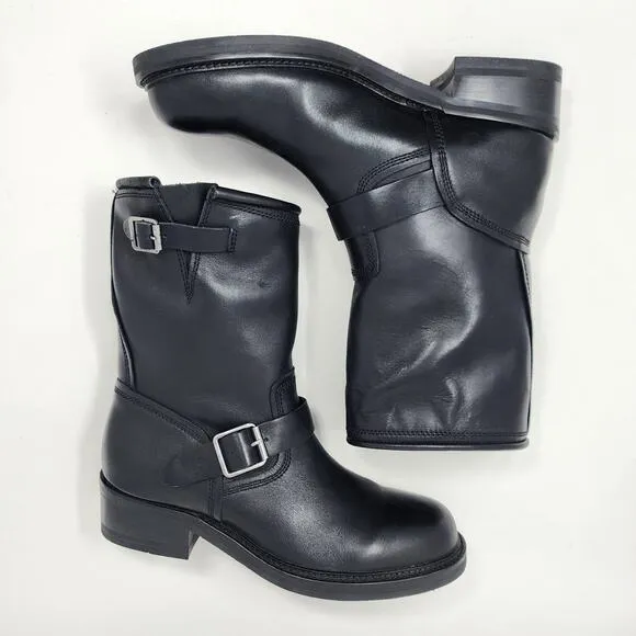 Steve Madden Self Made Boots Men 10 Madman Black Leather Motorcycle Harness EUC