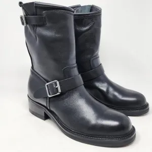 Steve Madden Self Made Boots Men 10 Madman Black Leather Motorcycle Harness EUC
