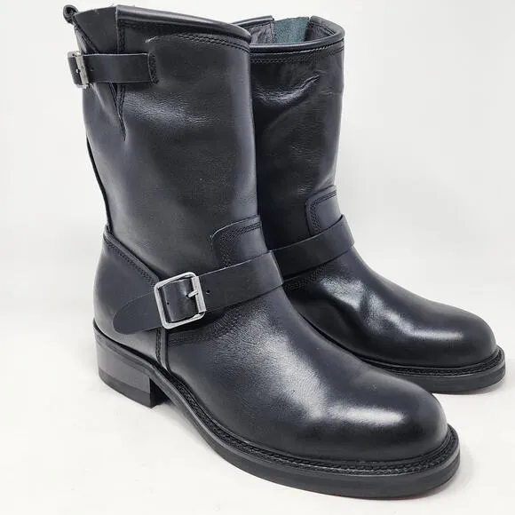 Steve Madden Self Made Boots Men 10 Madman Black Leather Motorcycle Harness EUC