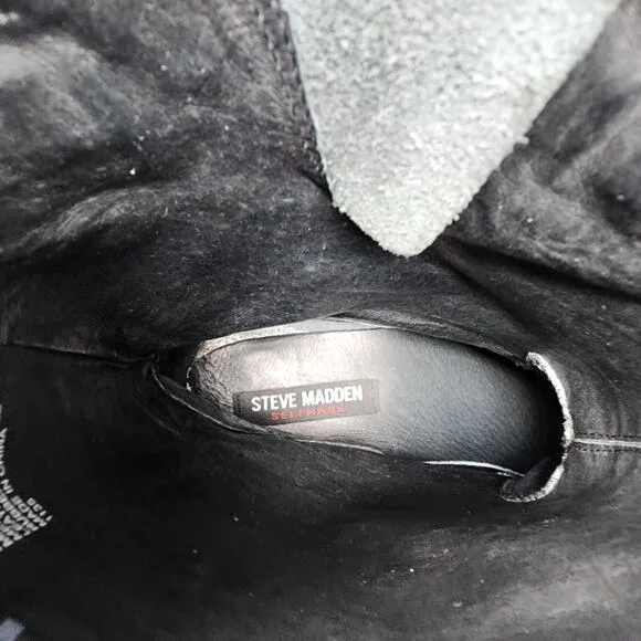 Steve Madden Self Made Boots Men 10 Madman Black Leather Motorcycle Harness EUC