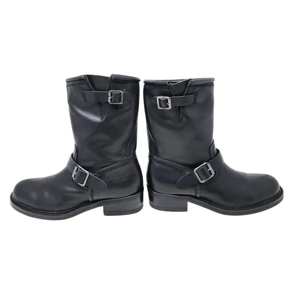 Steve Madden Self Made Boots Men 10 Madman Black Leather Motorcycle Harness EUC