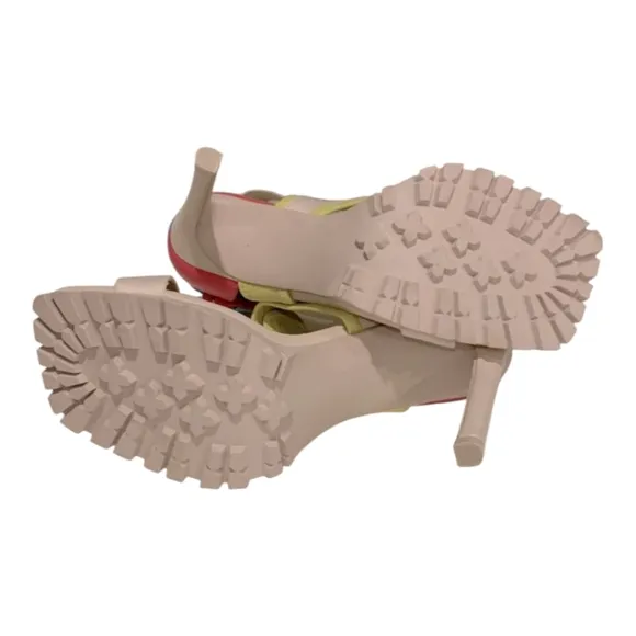 STEVE MADDEN Vibing Vegan Leather Sandal In Multi Square TOE PINK YELLOW 7.5 NEW