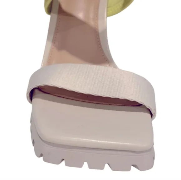 STEVE MADDEN Vibing Vegan Leather Sandal In Multi Square TOE PINK YELLOW 7.5 NEW
