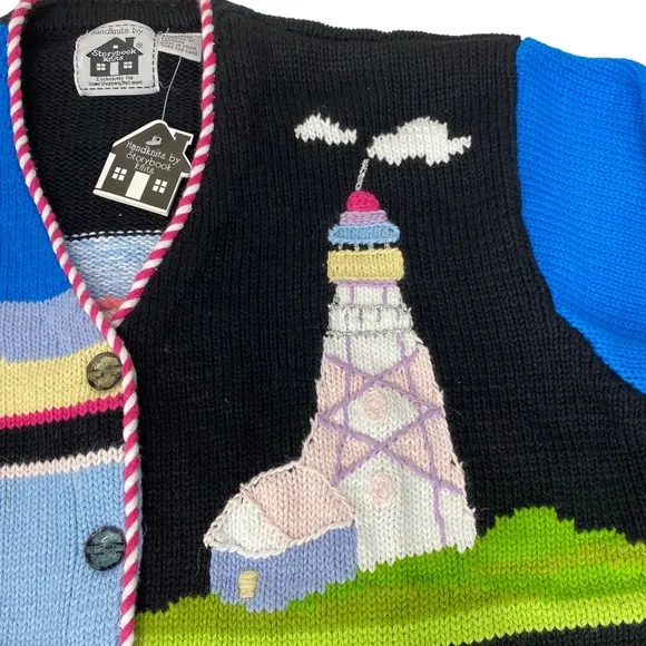 Storybook Knits Sweater Cardigan Womens Size L Lighthouse Floral Nautical Boat