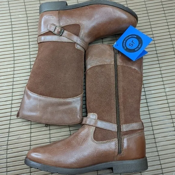 Stride Rite &quot;Juliette&quot; side zip brown leather boots.  Sz Youth 4. Women's EU 36.