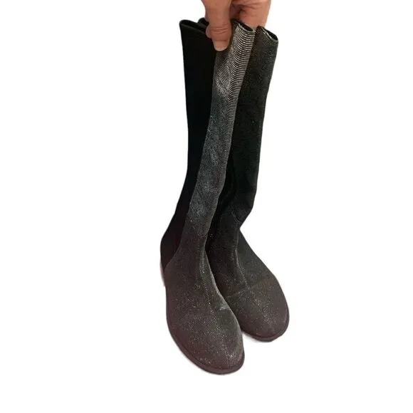 Stuart Weitzman 5050 Shimmer &amp; Black Noir Boots Size 5 (Girls)