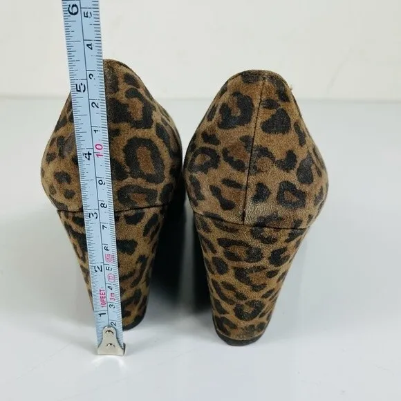 Stuart Weitzman Animal Leopard Cheetah Print Suede Leather Wedge Round Toe Shoes