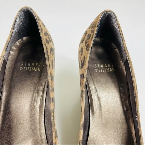 Stuart Weitzman Animal Leopard Cheetah Print Suede Leather Wedge Round Toe Shoes