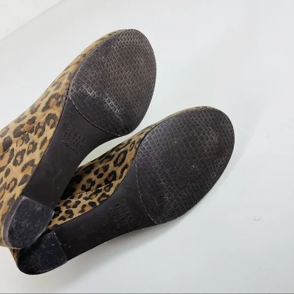 Stuart Weitzman Animal Leopard Cheetah Print Suede Leather Wedge Round Toe Shoes