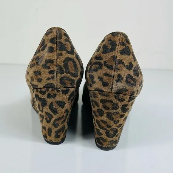 Stuart Weitzman Animal Leopard Cheetah Print Suede Leather Wedge Round Toe Shoes