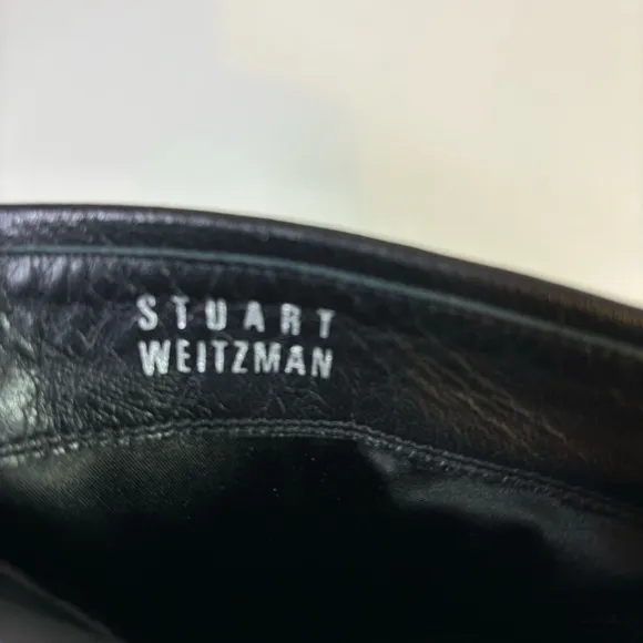 Stuart Weitzman Black Leather Heeled Ankle Boots with Moto Harness