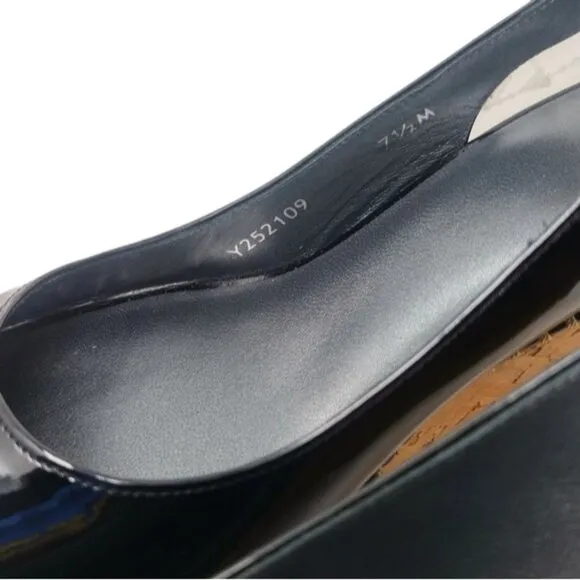 Stuart Weitzman Black Patent Leather Slingback Wedges 7.5