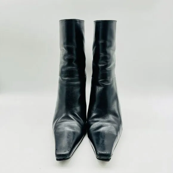 Stuart Weitzman Boots Womens 8.5 Black Leather Ankle Bootie Heeled Side Zip