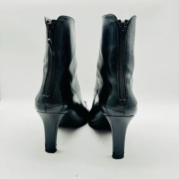 Stuart Weitzman Boots Womens 8.5 Black Leather Ankle Bootie Heeled Side Zip