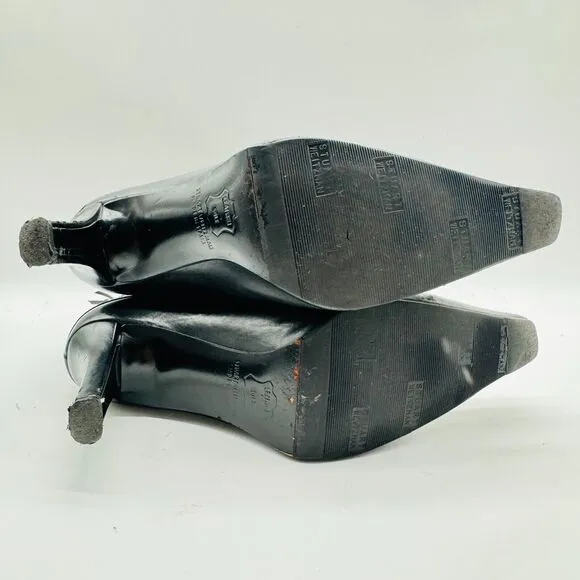 Stuart Weitzman Boots Womens 8.5 Black Leather Ankle Bootie Heeled Side Zip
