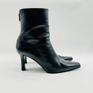 Stuart Weitzman Boots Womens 8.5 Black Leather Ankle Bootie Heeled Side Zip