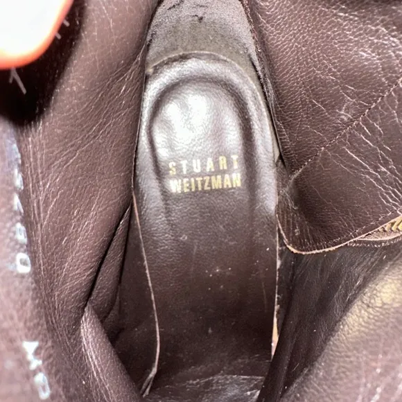 Stuart Weitzman  Brown Leather Ankle Boots Womens 7M  Logo Side Zip Closure Soft