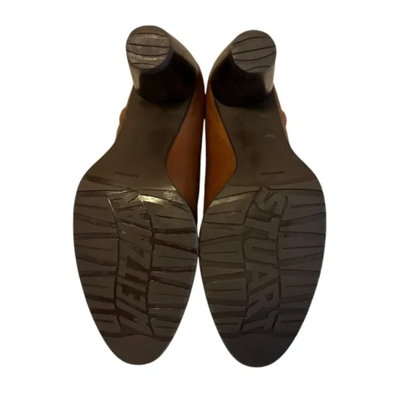 Stuart Weitzman  Brown Leather Ankle Boots Womens 7M  Logo Side Zip Closure Soft
