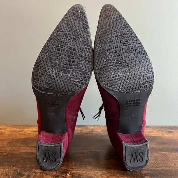 Stuart Weitzman Burgundy Suede Ankle Boots