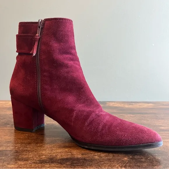Stuart Weitzman Burgundy Suede Ankle Boots
