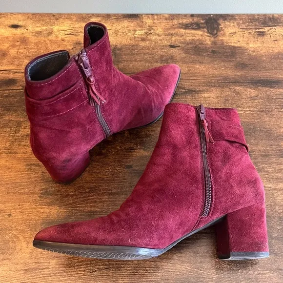 Stuart Weitzman Burgundy Suede Ankle Boots