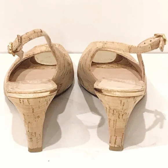 Stuart Weitzman Cork Wedges Slingback Sandals 5.5