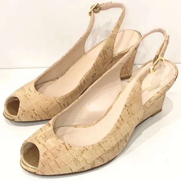 Stuart Weitzman Cork Wedges Slingback Sandals 5.5