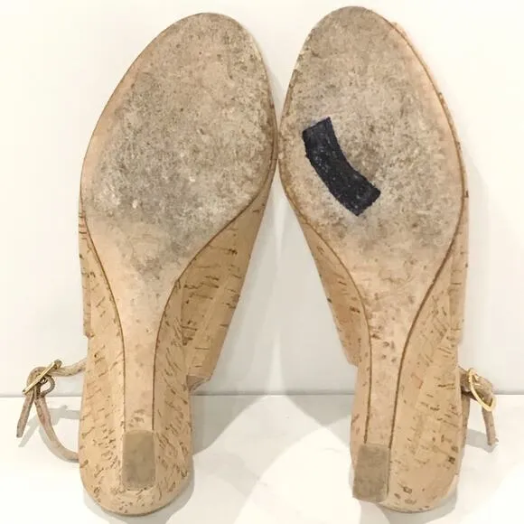 Stuart Weitzman Cork Wedges Slingback Sandals 5.5
