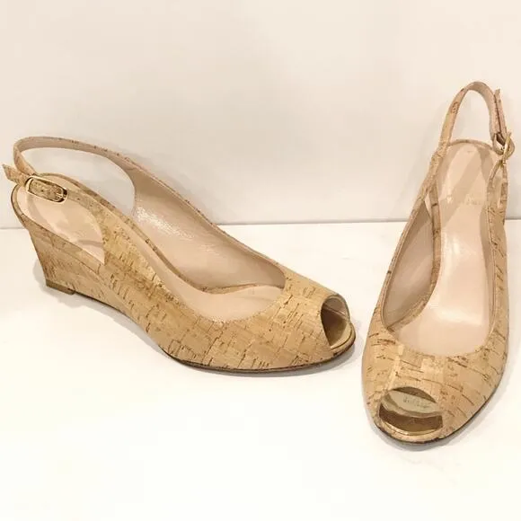 Stuart Weitzman Cork Wedges Slingback Sandals 5.5