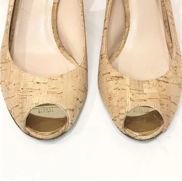 Stuart Weitzman Cork Wedges Slingback Sandals 5.5
