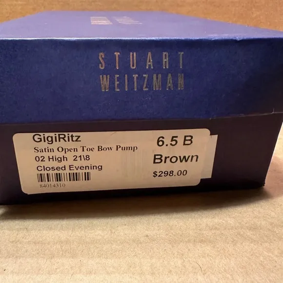 Stuart Weitzman GigiRitz satin open toe bow pump, brown, 6.5