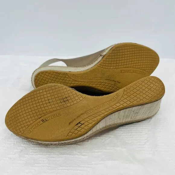 Stuart Weitzman Gold Peep Toe Slingback Wedges, Size 7, Luxury Coastal Grandma
