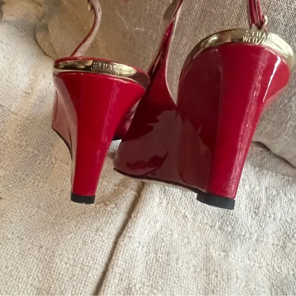 Stuart Weitzman Lipgloss Red Peeptoe Slingback Wedges