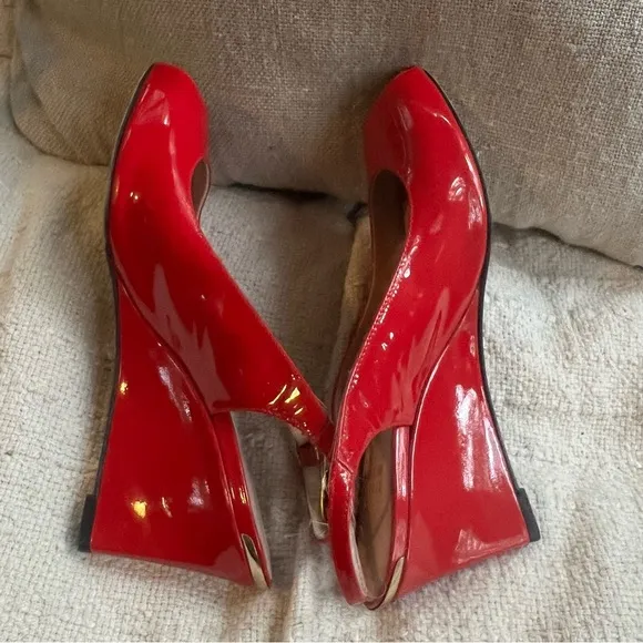 Stuart Weitzman Lipgloss Red Peeptoe Slingback Wedges