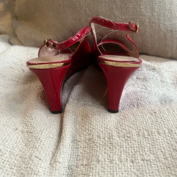 Stuart Weitzman Lipgloss Red Peeptoe Slingback Wedges