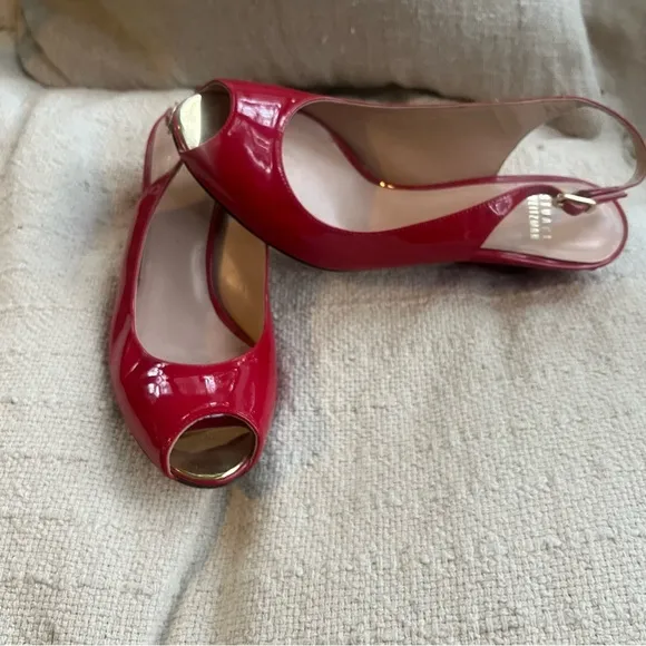 Stuart Weitzman Lipgloss Red Peeptoe Slingback Wedges