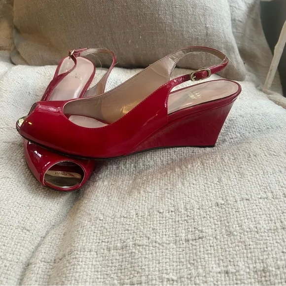 Stuart Weitzman Lipgloss Red Peeptoe Slingback Wedges
