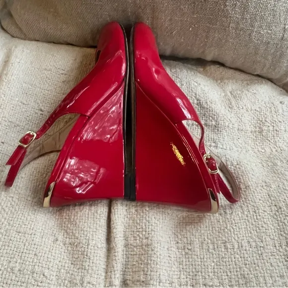 Stuart Weitzman Lipgloss Red Peeptoe Slingback Wedges