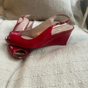 Stuart Weitzman Lipgloss Red Peeptoe Slingback Wedges