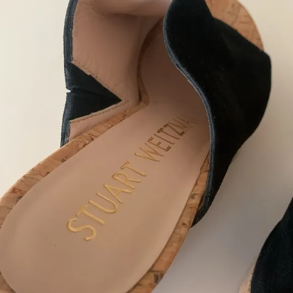 Stuart Weitzman Margarite Black Suede Cork Wedges sZ 6.5