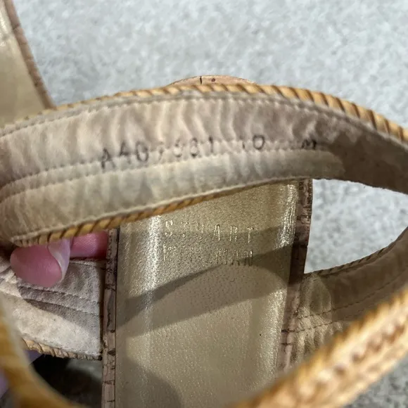 Stuart Weitzman Minx Wedge Cork Sandal 10 Camel Weave ASO Princess of Wales