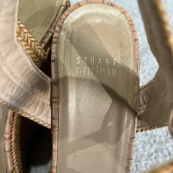Stuart Weitzman Minx Wedge Cork Sandal 10 Camel Weave ASO Princess of Wales