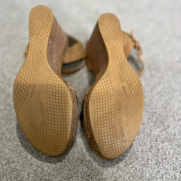 Stuart Weitzman Minx Wedge Cork Sandal 10 Camel Weave ASO Princess of Wales