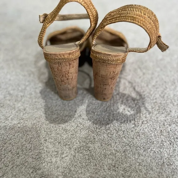 Stuart Weitzman Minx Wedge Cork Sandal 10 Camel Weave ASO Princess of Wales